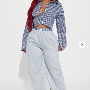Shayla Gingham Fleece Pant Set - Navy/combo